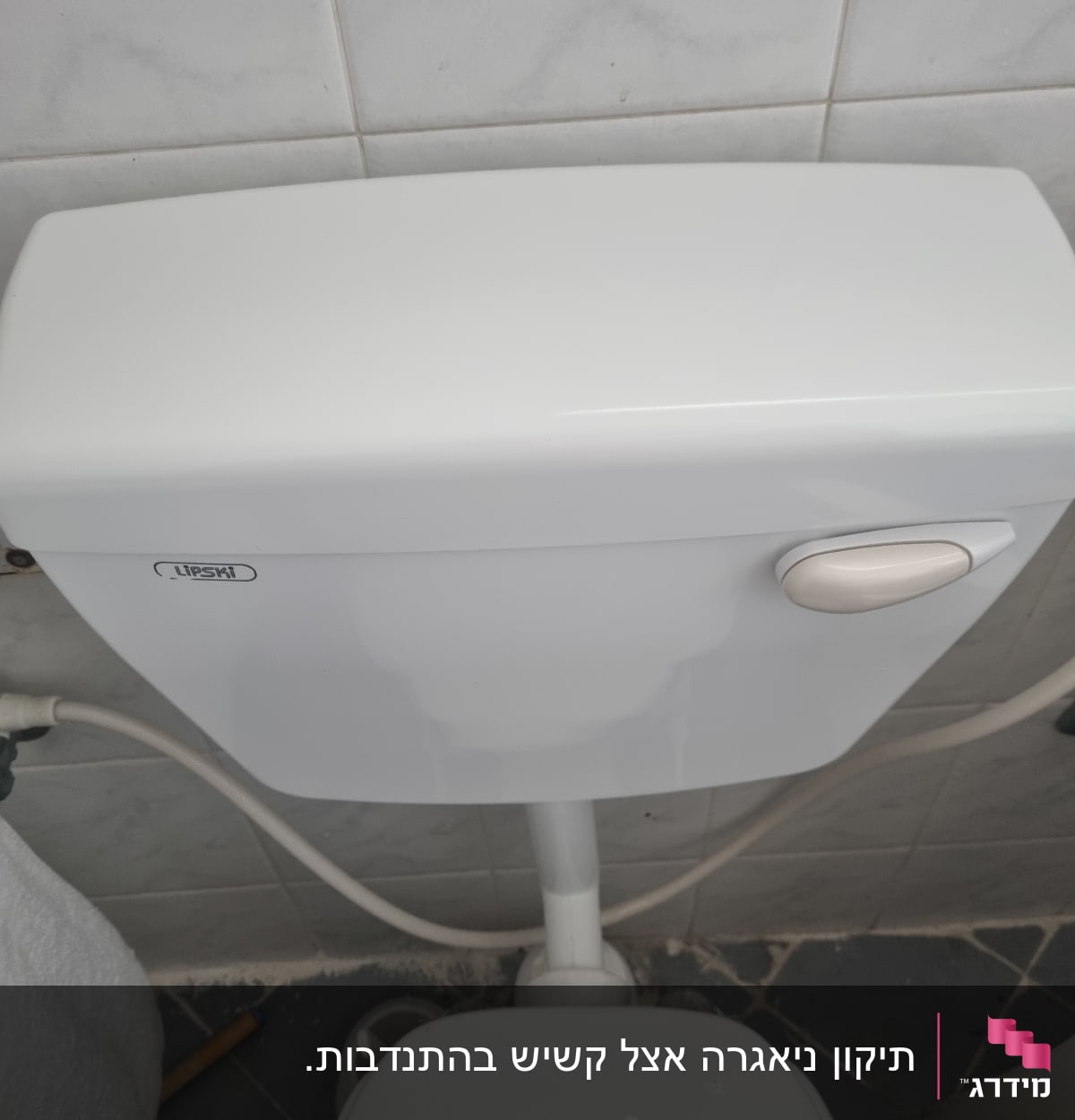 מיכל הדחה לבן עם צינור חיבור